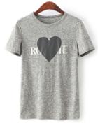 Romwe Heather Grey Heart Print T-shirt