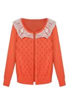 Romwe Lace Panel Orange Cardigan