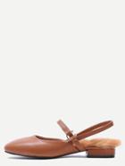 Romwe Brown Pu Almond Toe Fur Lined Mary Jane Shoes