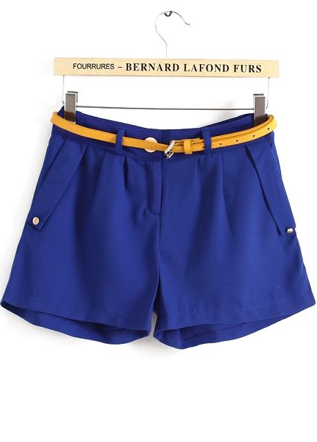Romwe With Pockets Blue Shorts
