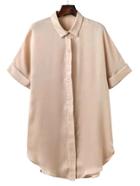 Romwe Rolled Cuff Hidden Button Shirt Dress