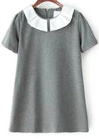 Romwe Doll Collar Short Sleeve With Zipper Shift Grey Dress