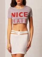 Romwe Letter Print Crop Top With Hollow Out Bodycon Skirt