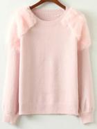 Romwe Faux Fur Jersey Pink Jumper