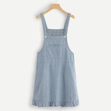 Romwe Ruffle Hem Solid Denim Jumpsuit