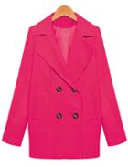 Romwe Lapel Loose Woolen Rose Red Coat