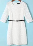 Romwe White Half Sleeve Hollow Lace Dress