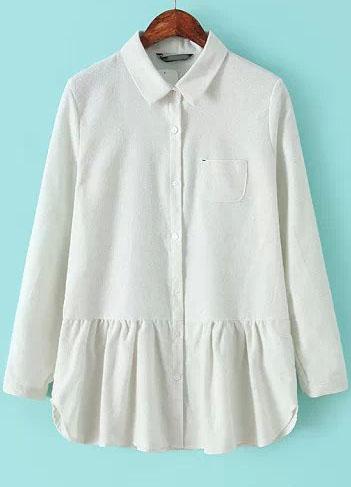 Romwe White Lapel Long Sleeve Peplum Blouse