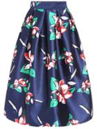 Romwe Florals Zipper Blue Skirt