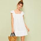 Romwe Eyelet Embroidery Square Neck Ruffle Hem Dress