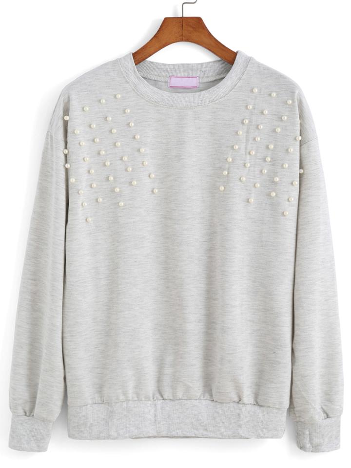 Romwe With Bead Light Grey Sweatshirt