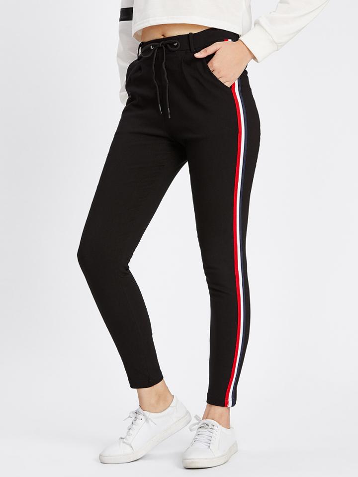 Romwe Striped Tape Side Sweatpants
