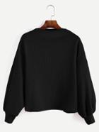 Romwe Black Ribbed Lantern Sleeve Sweater