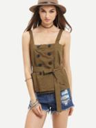Romwe Self-tie Double-breasted Wide Strap Top