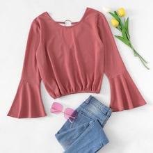 Romwe Ring Detail Fluted Sleeve Blouse