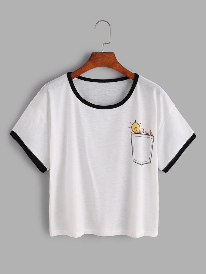 Romwe Light Print Ringer Tee