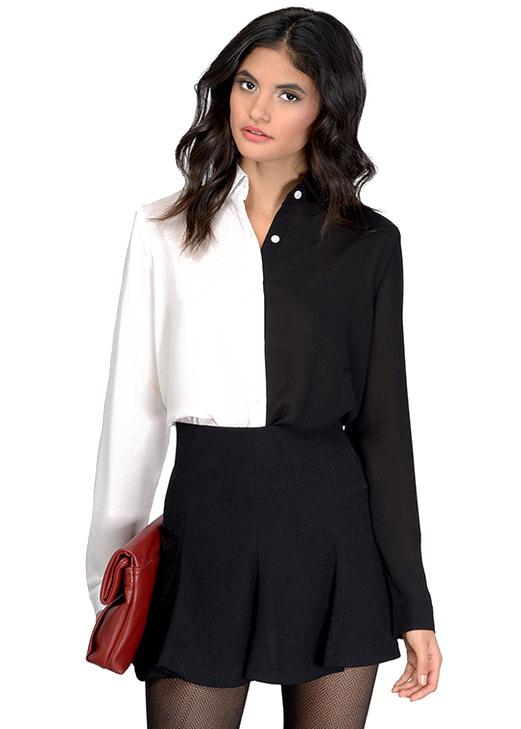 Romwe Colour-block Loose Chiffon Blouse