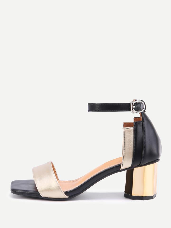 Romwe Color Block Two Part Block Heeled Sandals