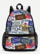Romwe Graphic Print Zipper Front Canvas Backpack