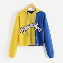 Romwe Patched Cut And Sew Drawstring Hoodie