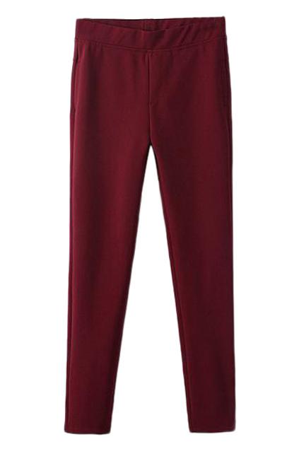 Romwe Elastic Wine Red Slim Pants