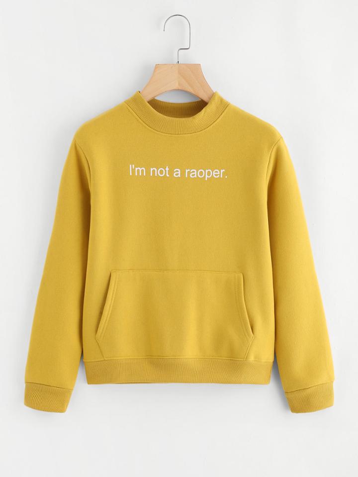 Romwe Slogan Print Kangaroo Pocket Sweatshirt