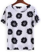 Romwe Round Neck Floral Loose T-shirt