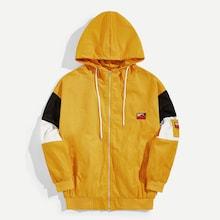Romwe Men Cut And Sew Panel Patched Hooded Jacket