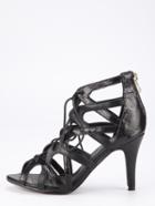 Romwe Faux Suede Caged Lace-up Heeled Sandals - Black
