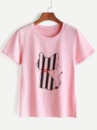 Romwe Pink Cat Print T-shirt