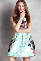 Romwe Butterfly Print Flare Dress