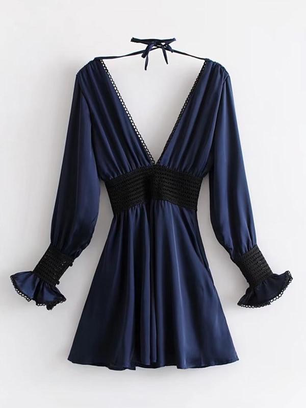 Romwe Double Plunge Choker Dress