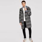 Romwe Guys Geo Striped Button Up Hooded Coat