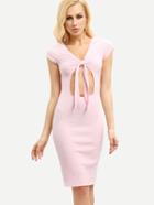 Romwe Light Pink Hollow Tie Bodycon Dress