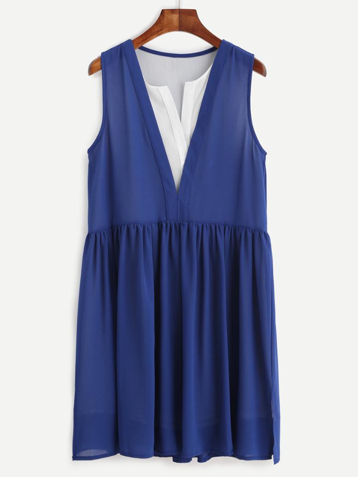 Romwe Blue 2 In 1 Sleeveless Chiffon Dress