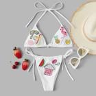 Romwe Tropical Pattern Patched Top With Tie Side Bikini
