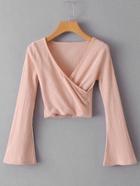Romwe Bell Sleeve Surplice Crop Top