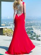 Romwe Contrast Lace Slit Maxi Red Dress