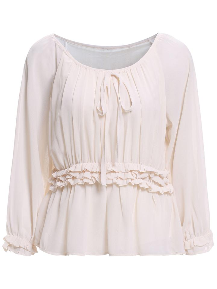 Romwe Round Neck Folds Ruffle Top