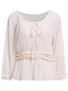 Romwe Round Neck Folds Ruffle Top