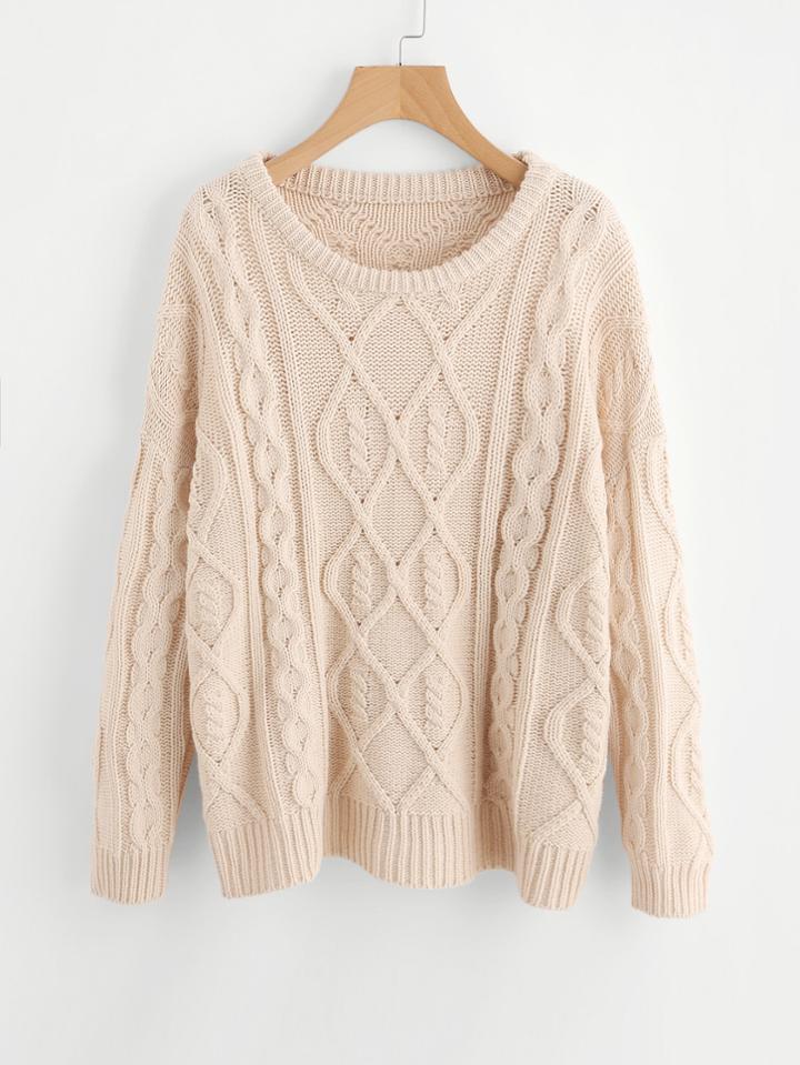 Romwe Drop Shoulder Mixed Knit Jumper