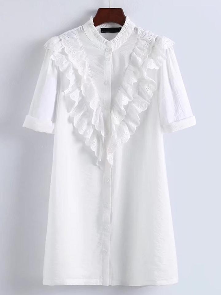 Romwe Ruffle Trim Shirt Dress