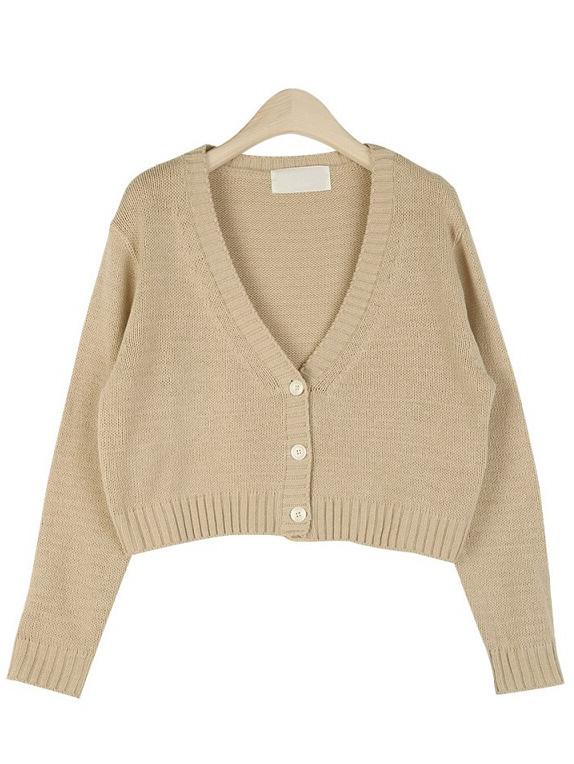 Romwe V Neck Buttons Crop Cardigan