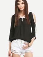 Romwe Contrast Trim Cutout Slit Shoulder Top