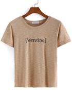 Romwe Letter Print Khaki T-shirt