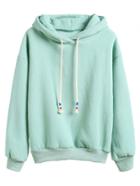 Romwe Pale Green Drop Shoulder Drawstring Hooded Sweatshirt