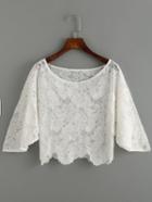 Romwe White Lace Embroidered Mesh Top