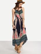 Romwe Multicolor Geometric Print Cami Long Dress