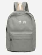 Romwe Grey Front Zipper Canvas Backpack With Clutch