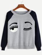 Romwe Contrast Eye Patch Raglan Sweater